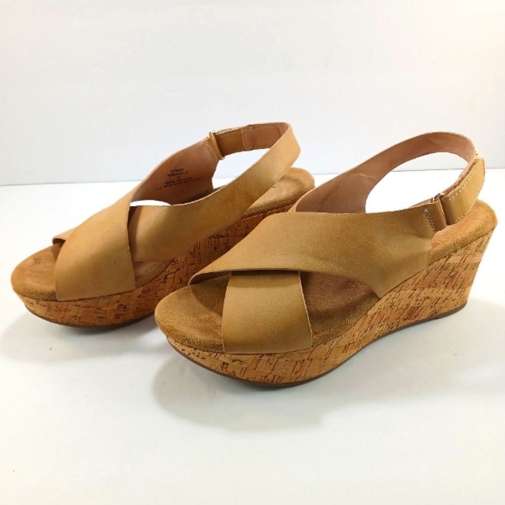 XAPPEAL Gabrielle Womens Open Toe Cork Wedge Sandals Slingback Tan Size 7.5